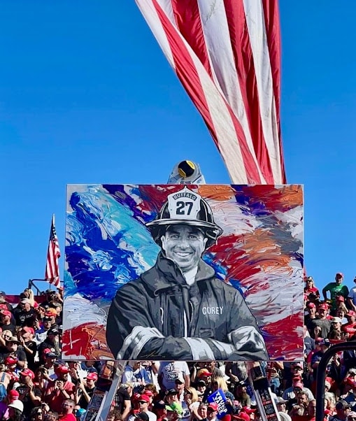 Painted firefighter portrait at the California Firefighters Memorial